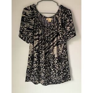 Michael Kors Black Gray Leopard Zebra Elastic Blouse Size M